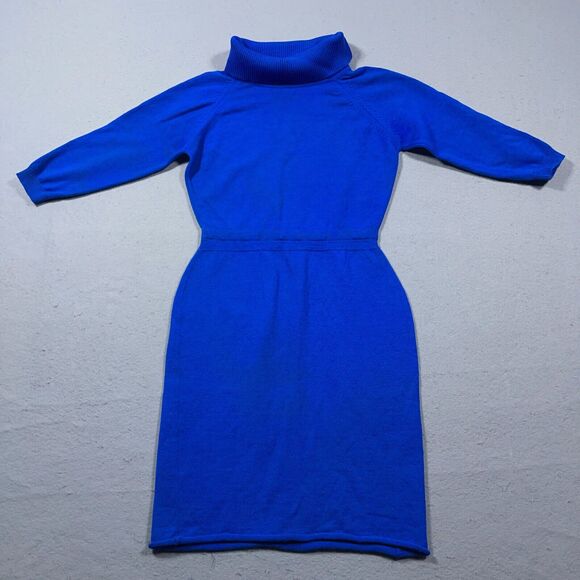 Jerna of Italy Sweater Dress Women Small Blue Wool Turtleneck 70s Minimalist - Picture 1 of 12